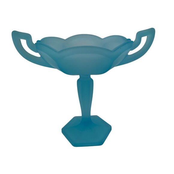 Vintage Westmoreland Glass Pedestal Two handle Compote/Candy Dish Blue Satin - Picture 11 of 15